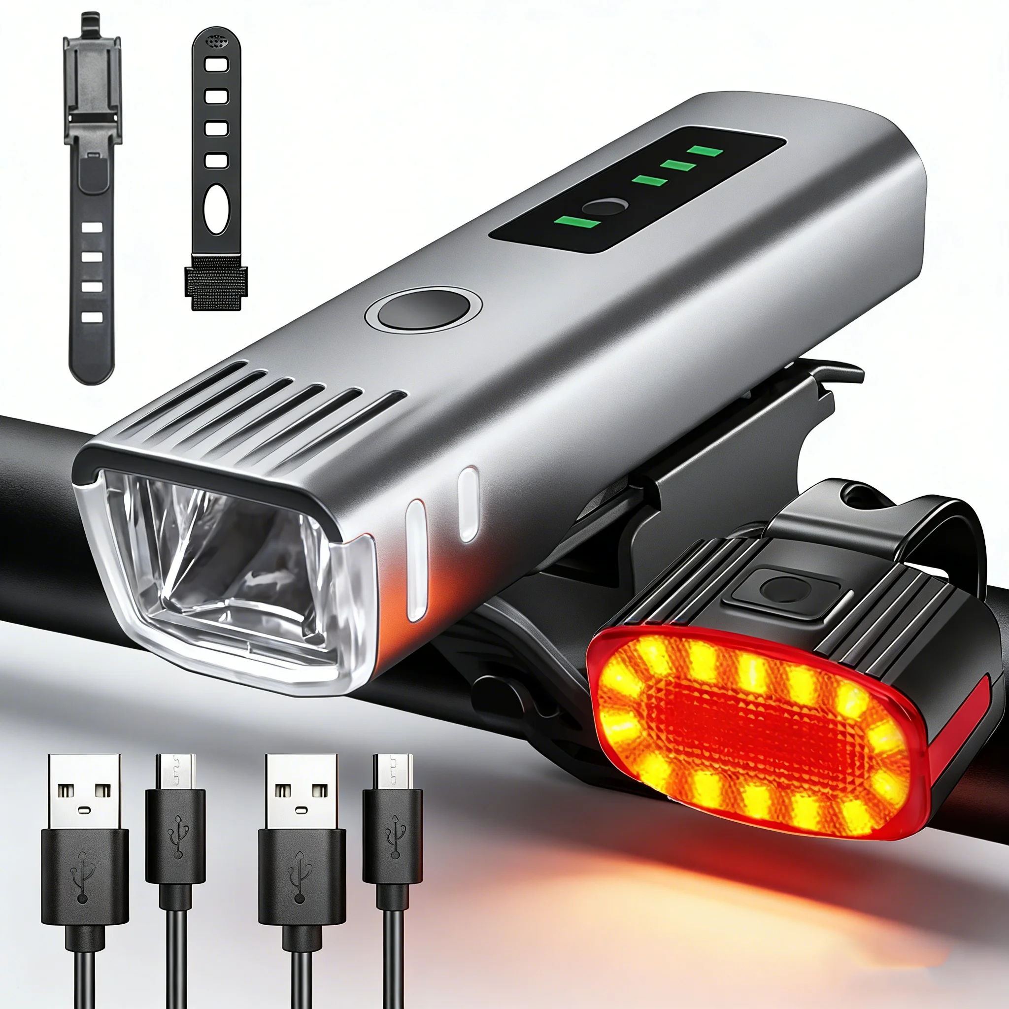 USB Rechargeable Bicycle Lights Bike Safety Warning Lamp Outdoor Waterproof thumbnail 2