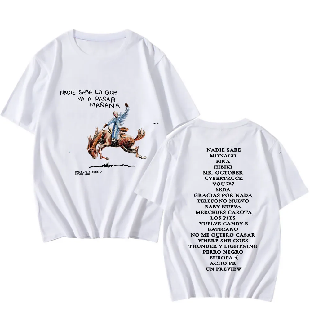 

Bad Bunny New Album Nadie Sabe Lo Que Va Pasar Manana Oversized T Shirt MEN Tops Couples Summer Tee Loose Casual Short-sleeved