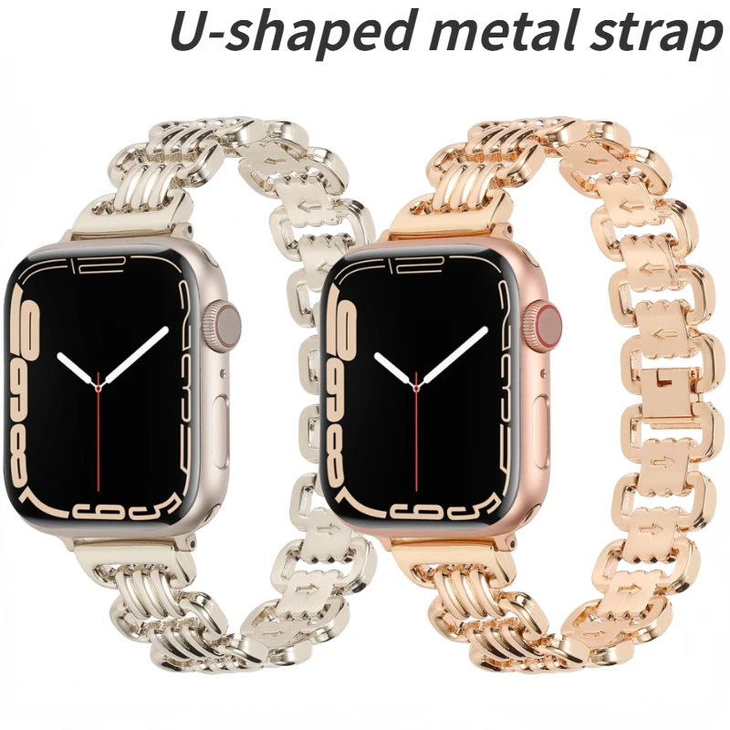 Stainless Steel band For Apple Watch 49mm 45mm 41mm 44mm 40mm 42mm U-shaped Metal strap for iWatch series Ultra 87 6 5 4 SE belt