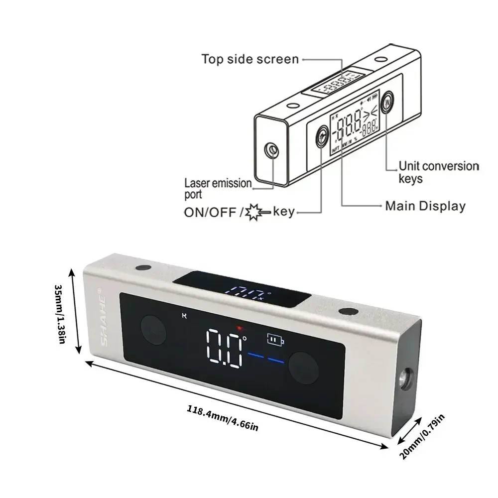 SHAHE Laser Protractor Digital Inclinometer Angle Measure Laser Ruler Large LCD Angle Finder Type-C Charging Laser Measurement 2