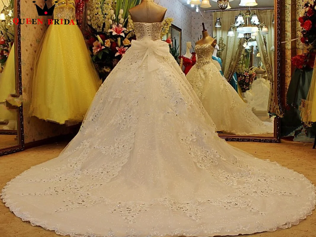Luxury Ball Gown Fluffy Sweetheart Crystal Beading Diamond Wedding Dresses Real Photo Vestidos De Novia 2024 Custom Made WS68M
