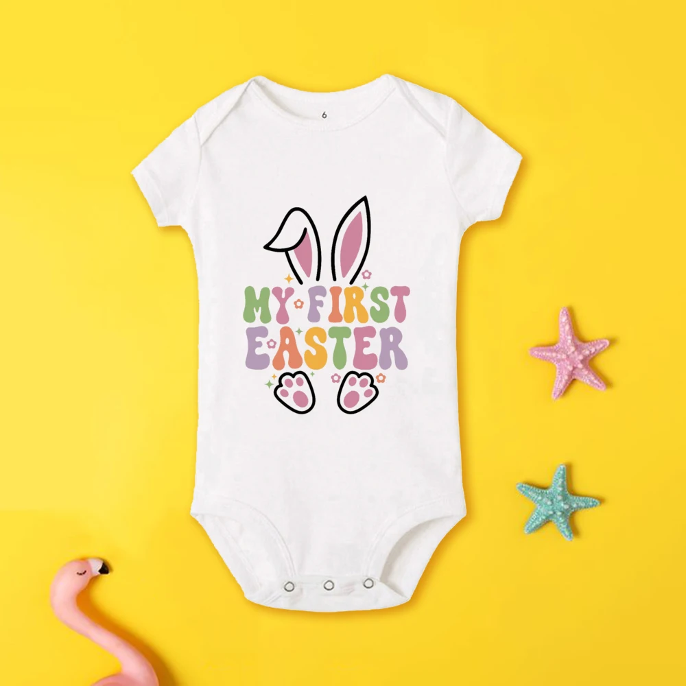 My First Easter Baby Bodysuit Easter Party Infant Outfit Bunny Printed Boys Girls Romper Jumpsuit Newborn Short Sleeve Jumpsuit 6