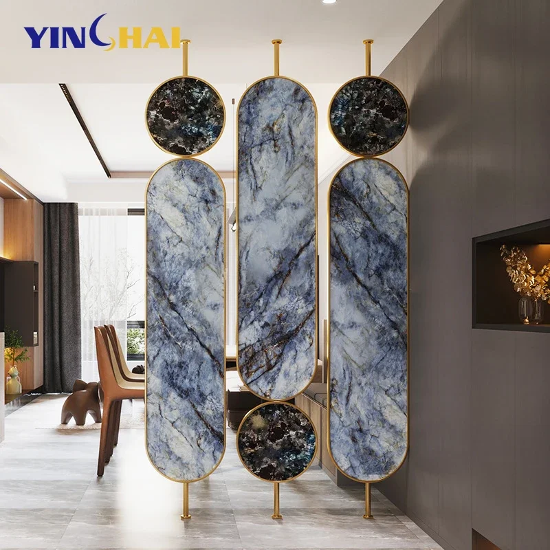 Laser Cutting Floor To Ceiling Marble Glass Room Divider Screen Nordic Modern Interior Partitions