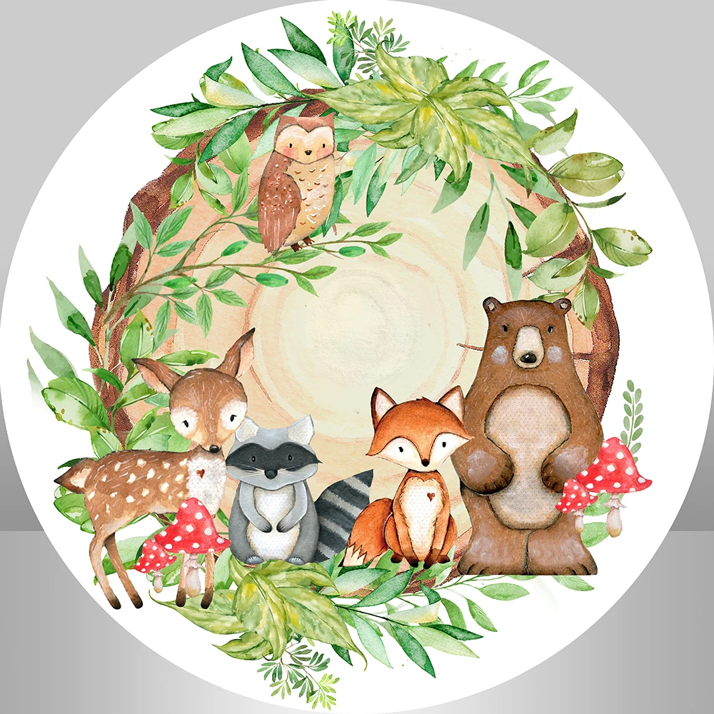 Selvagem Uma Redonda Capa de Fundo Crianças Aniversário Festa Floresta Animais Círculo Fotografia Fundo Photocall