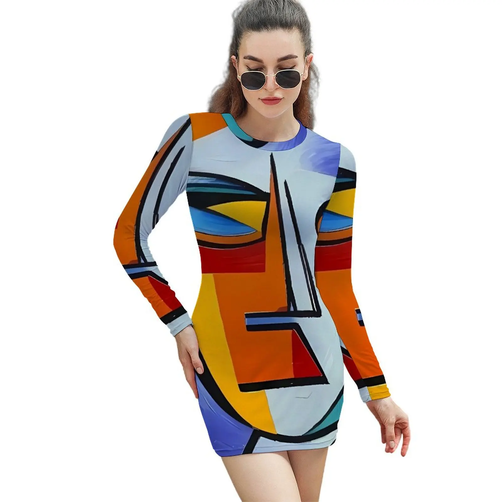 Cubist 2 Long-Sleeved Sheath Dress beach dresses evening dress women