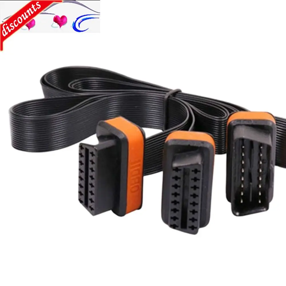 

1M Flat Ultra Thin As Noodles OBD2 Splitter Cable For ELM327 16Pin Male To Dual Female Y Splitter Elbow Extension Connector