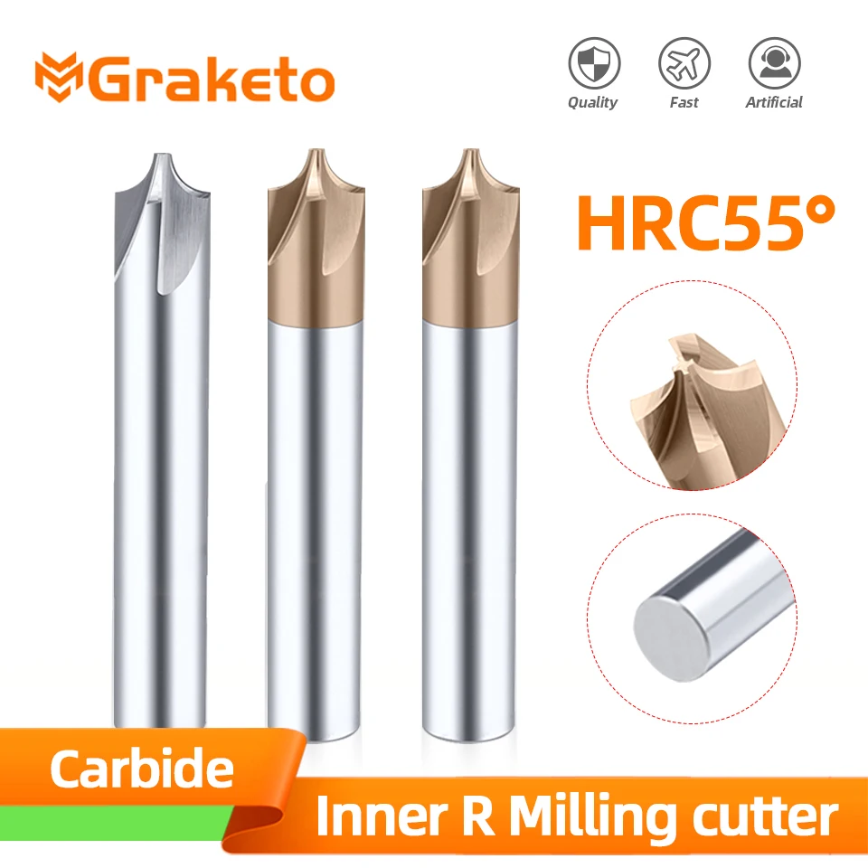 텅스텐 카바이드 반경 코너 라운딩 커터 엔드 밀 CNC 공구, 내부 R 모따기, 외부 반경 쿼터 서클 라우터 비트