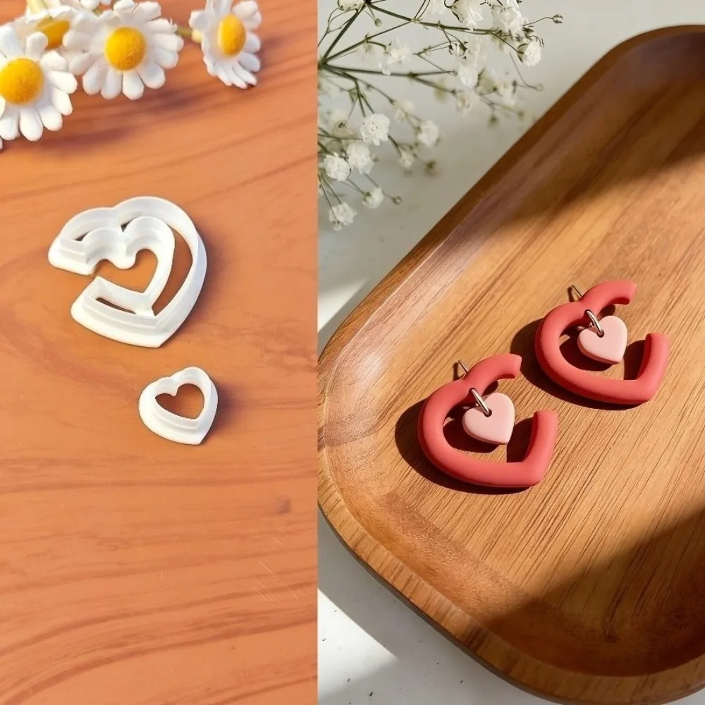 2Pcs 하트 모양의 기하학적 오픈 하트 육각형 클레이 커터 폴리머 클레이 귀걸이 졸업 보석 만들기