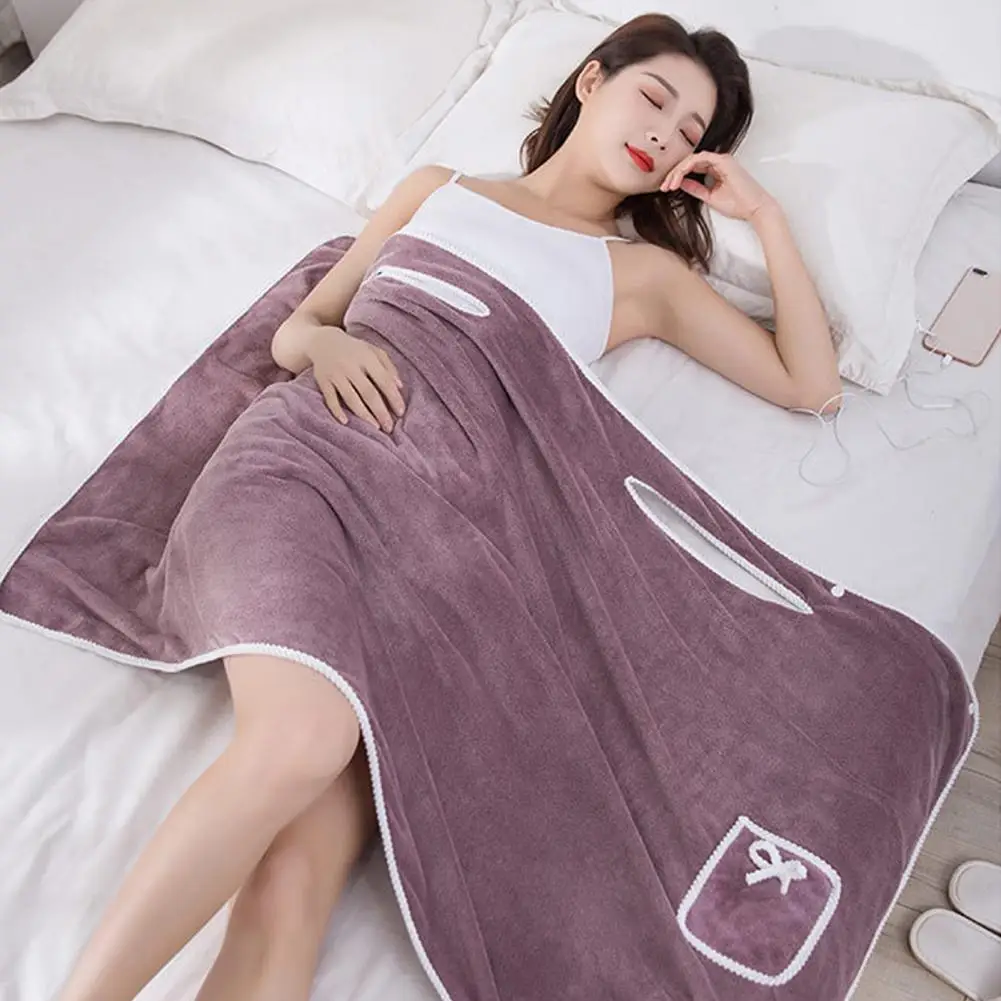 Cozy Bath Towel Women Plush Bathrobe Soft Coral Fleece Bath Towel Wrap with Adjustable Button Closure Unisex Pocket for Shower