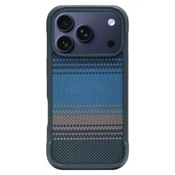 Geometric Tech Woven Magnetic Shockproof Matte Case - Hard Protective Cover for iPhone 18 (Blue)