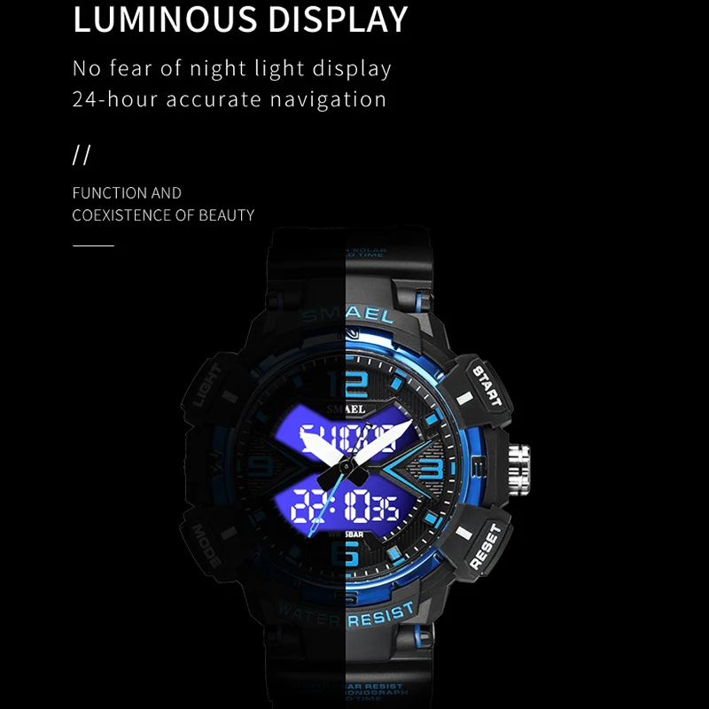 SMAEL Sport  Watches Dual Time Display 50 Waterproof Swimming 8076 Digital Watches LED Wristwatch for Men Watches Electronics 3