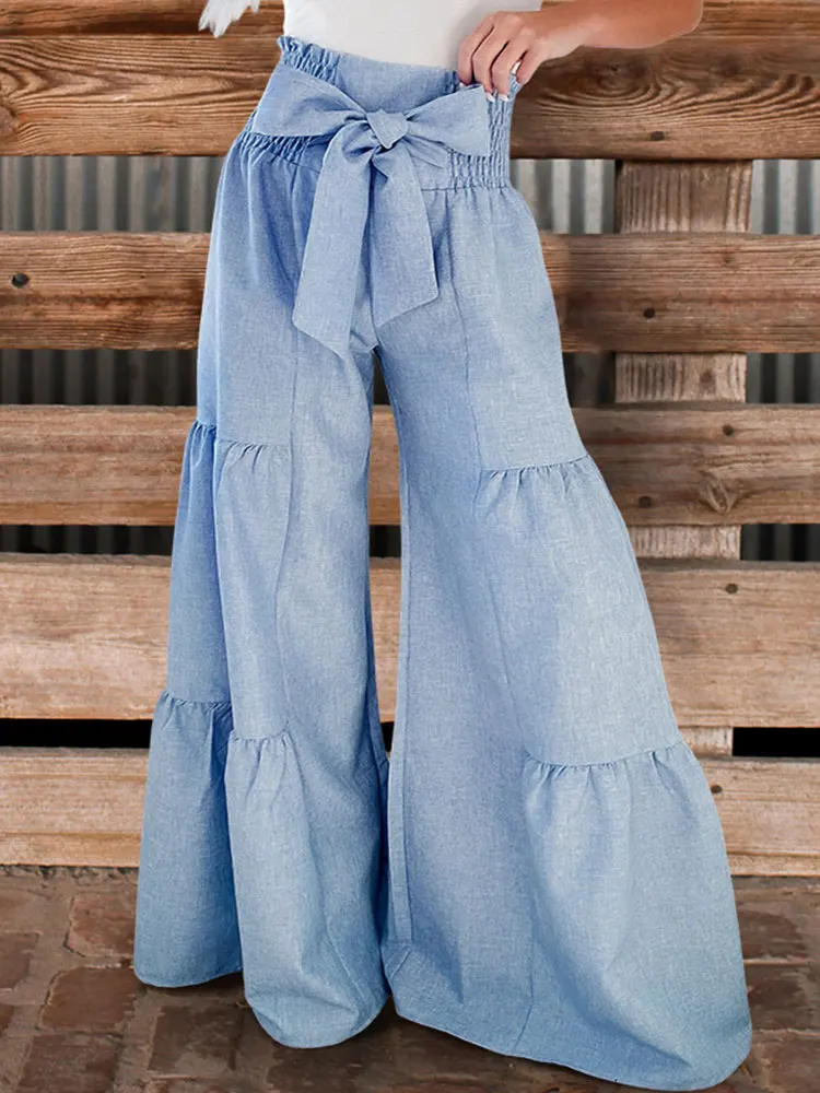 

Vintage Bow Tie Pleated Wide Leg Pants