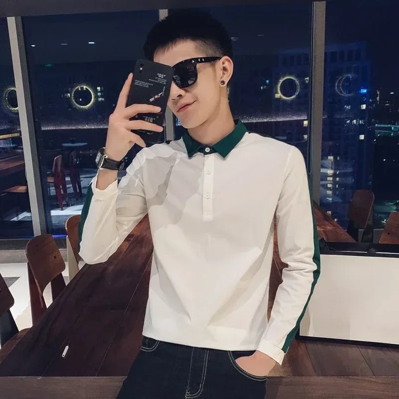 Camiseta Polo para Hombre Top Ajustado Botones Sudadera Ropa de Hombre Slim Fit Blanco New Rock Rebajas Original Manga Larga Frases Talla