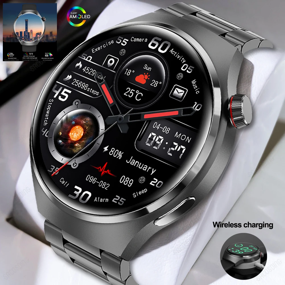 

For Huawei Xiaomi 4 Pro Smart Watch Men NFC GPS Tracker AMOLED 360*360 HD Screen Heart Rate Bluetooth Call SmartWatch 2024 New