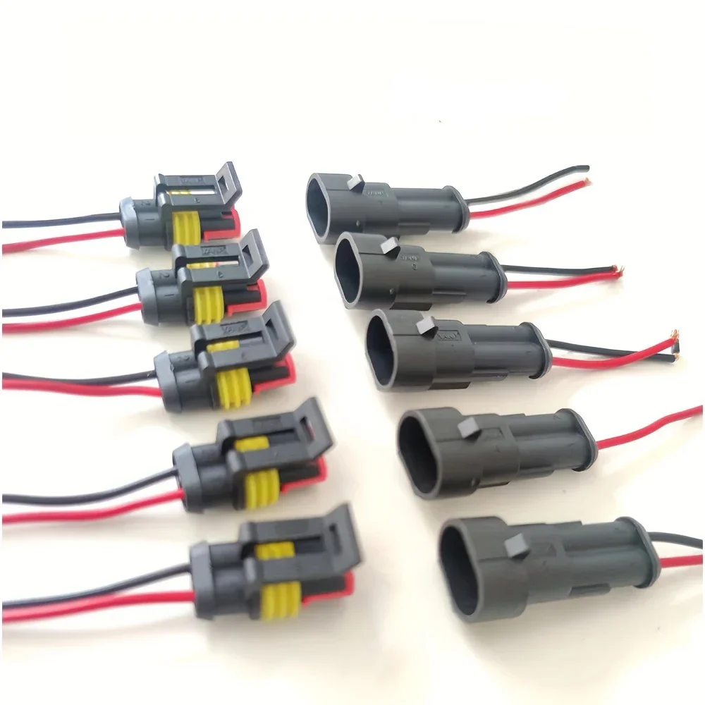 Electrical Connectors Plug 10pcs 5 Sets Waterproof Automotive Male Female 2-Pin Way With Wire Car Motorcycle Scooter Marine