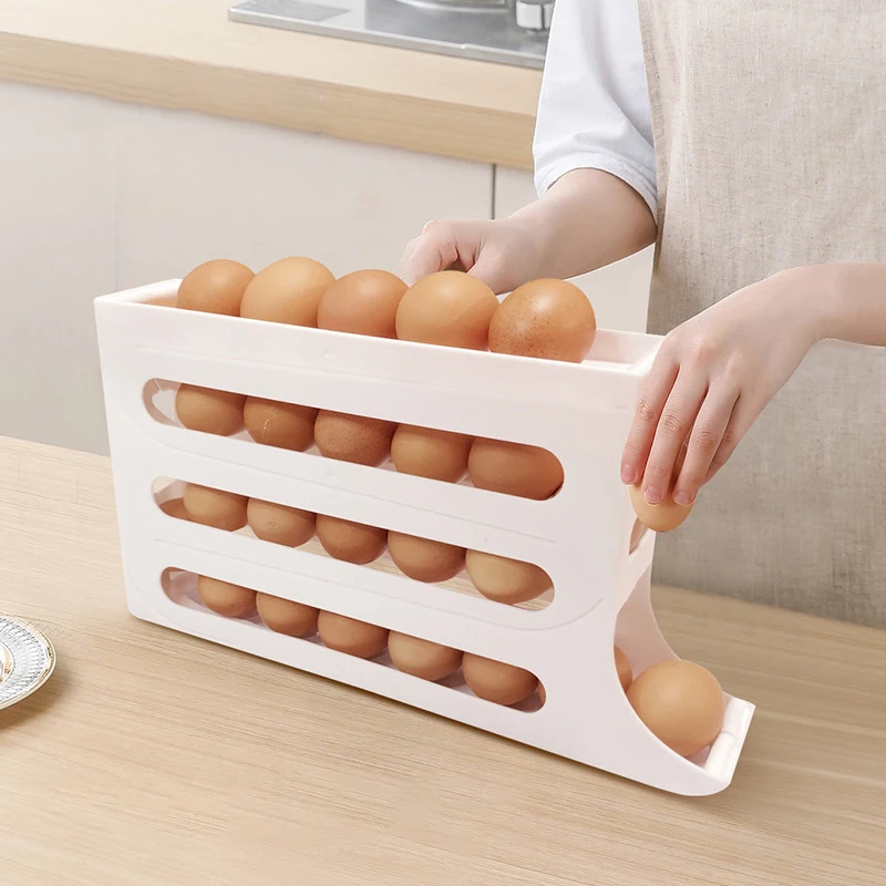 Storage Box Kitchen Storage Box Egg Storage Box Egg Dispenser Food Storage Container Food Storage Box Rice Storage Box Egg Storage Container Automatic Scrolling Egg Rack Holder Storage Box Egg Basket Container Organizer Rolldown Refrigerator Dispenser For Kitchen