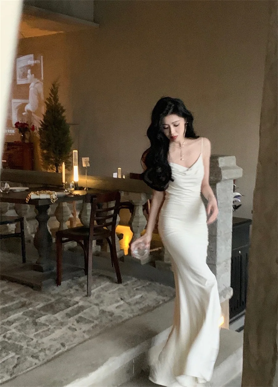 

Women Elegant Bodycon Midi Dress Spaghetti Strap Party Wedding vestidos long skirt dress Sleeveless Chic Female Clothes Robe