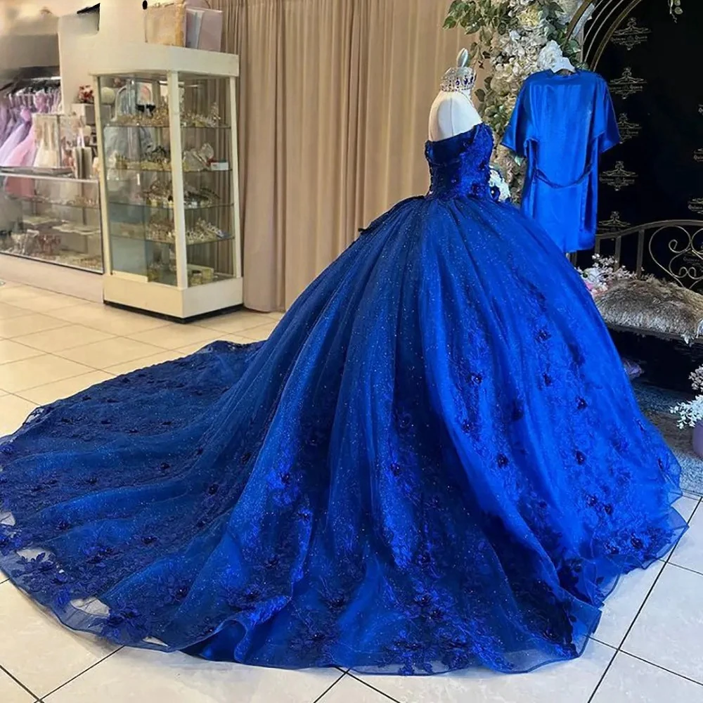 

Saudi Arabic Royal Blue Quinceanera Dresses Sweetheart Flower Lace Applique Corset Vestido De 15 16 Anos Birthday Party Prom