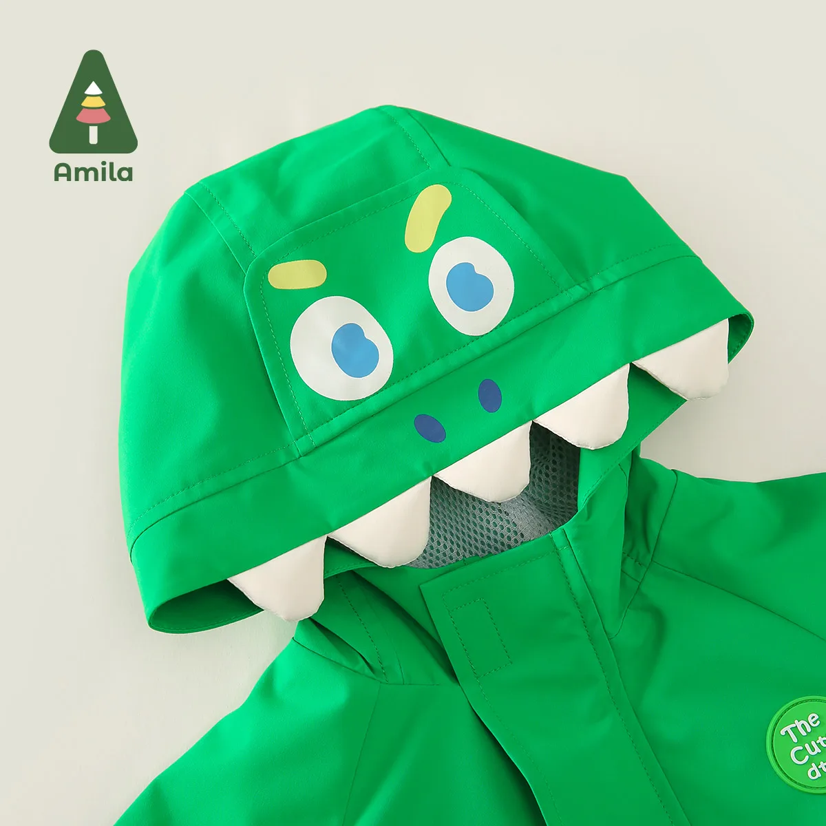 Amila Baby Boys&lsquo; Jacket Spring New Solid Color Waterproof Breathable Cute Little Dinosaur Hooded Coat