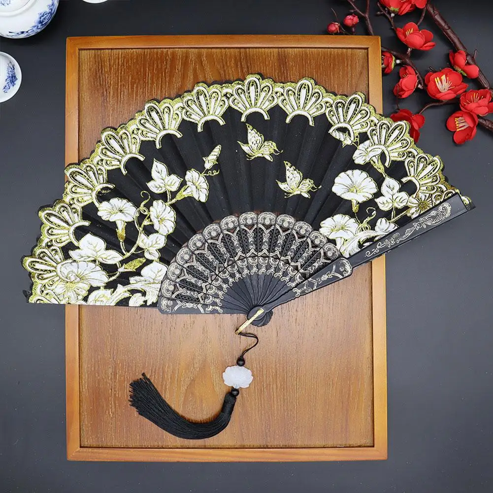 thumbnail image 5 of Abanico plegable de estilo antiguo, abanico portátil de danza china para mujer, para accesorios de fotografía de cheongsam clásico, abanicos de mano para bodas, fiestas, Gif Q3T1, 5 of 6