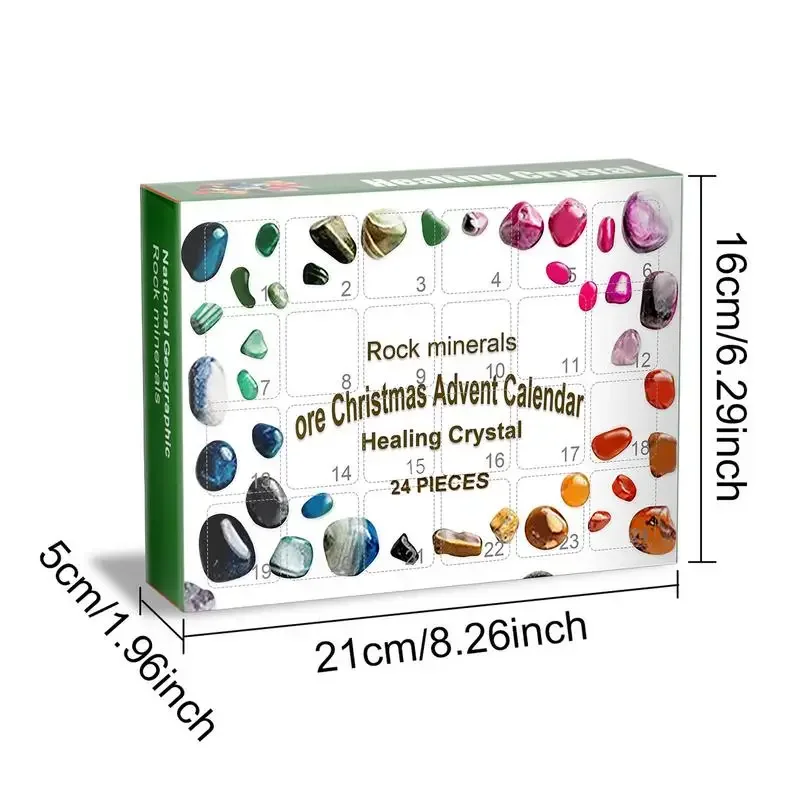 Stone Advent Calendar 24-Grid Natural Rock Mineral Crystal Collection 24 Day Christmas Countdown Calendars For Kid