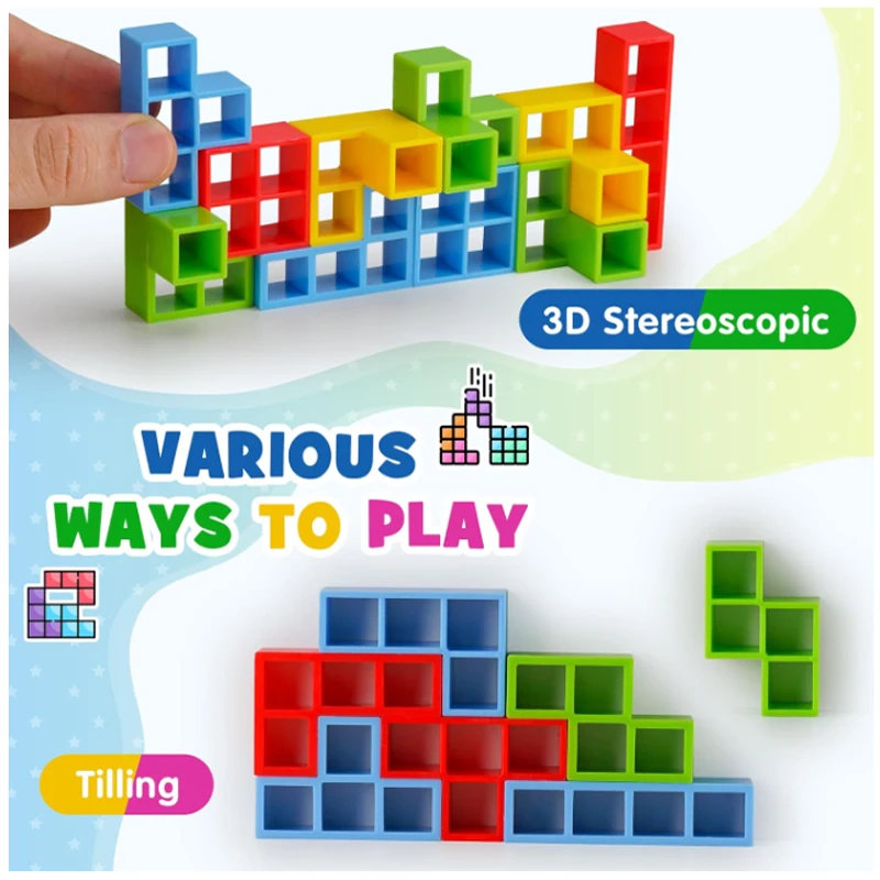 New 3D Tetris Tower Balancing Stacking Toys, Board Games for Kids,Puzzle Board Assembly Brick Educational, Parties, Travel Toys 3