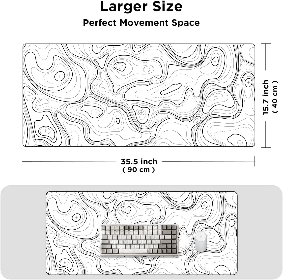 Contour topographique Blanc Gaming Tapis de souris Xxl Carte