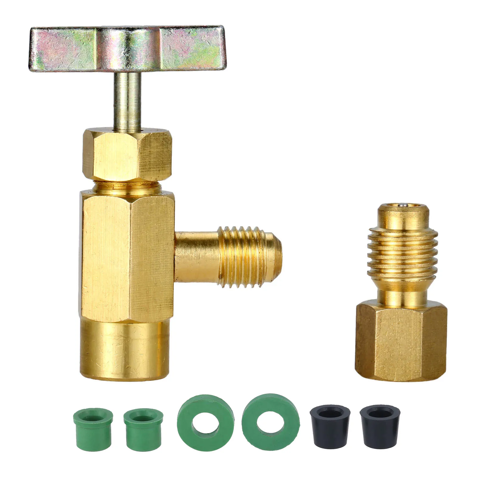 Refrigerant Valve, Liquid Safety Valve For R410a R22 Air Conditioning Refrigerant,1/4 "Safety Adapter Refrigerant Charging Valve--2pcs