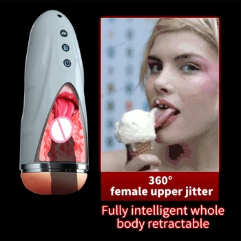 Automatic Male Masturbator Cup with10 Vibrating & Tongue Licking Motions3D Realistic Vagina Texture Oral Sex Toys For Men