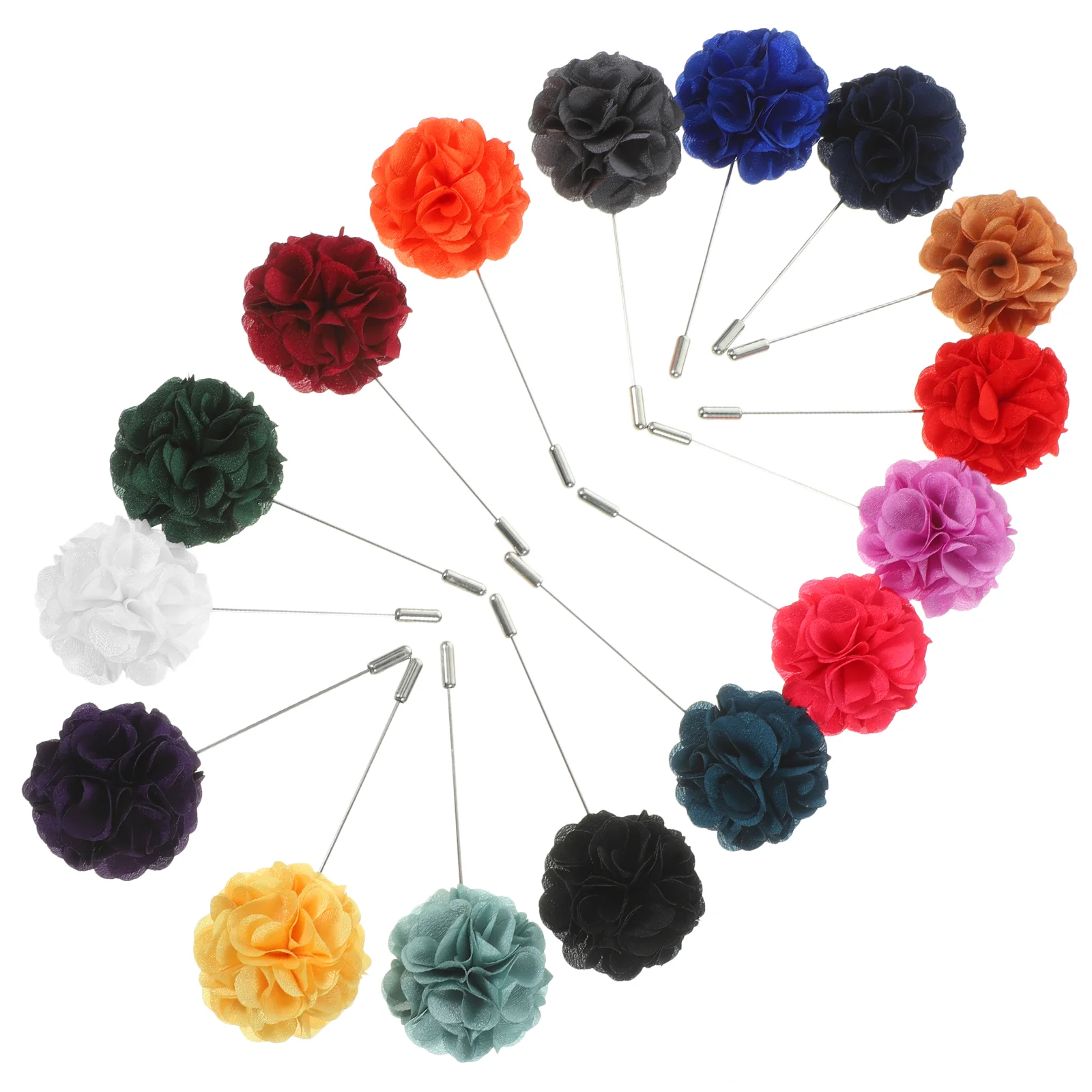 

16pcs Mens Lapel Pin Satin Flower Boutonniere Pin for Wedding Bridegroom Brooch Suit Accessory