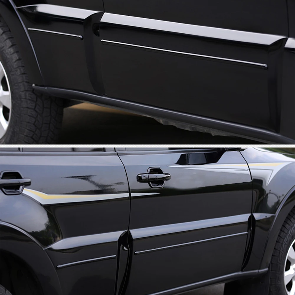 미쓰비시 파제로 V80 V93 V95 V98 2007-2021 크롬 블랙 사이드 도어 바디 몰딩 스트립 커버 트림 자동차 스타일링 5도어 SUV