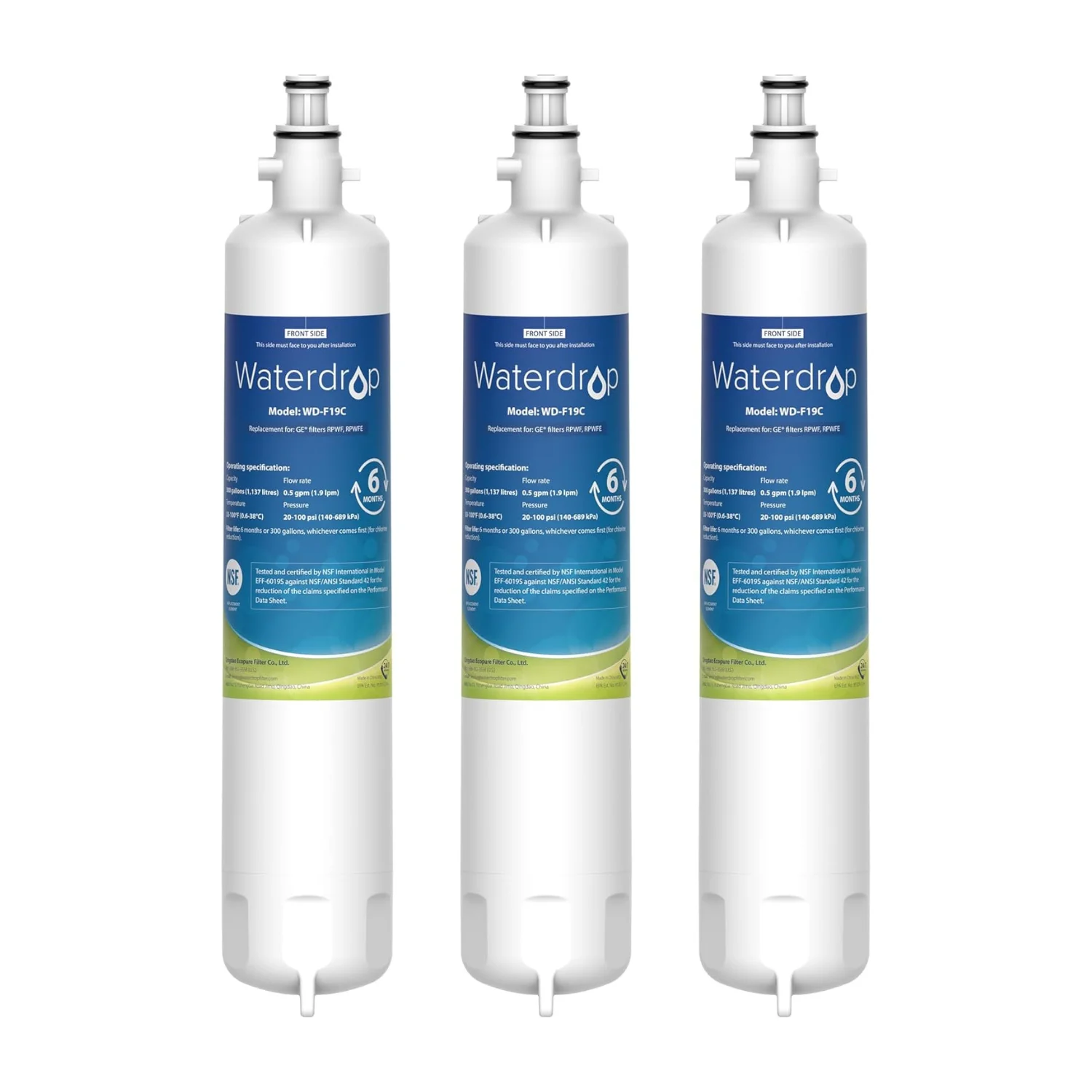 Waterdrop WD-F19C Refrigerator Water Filter Replacement for GE&reg; RPWFE&reg;, RPWF (with CHIP), Package May Vary