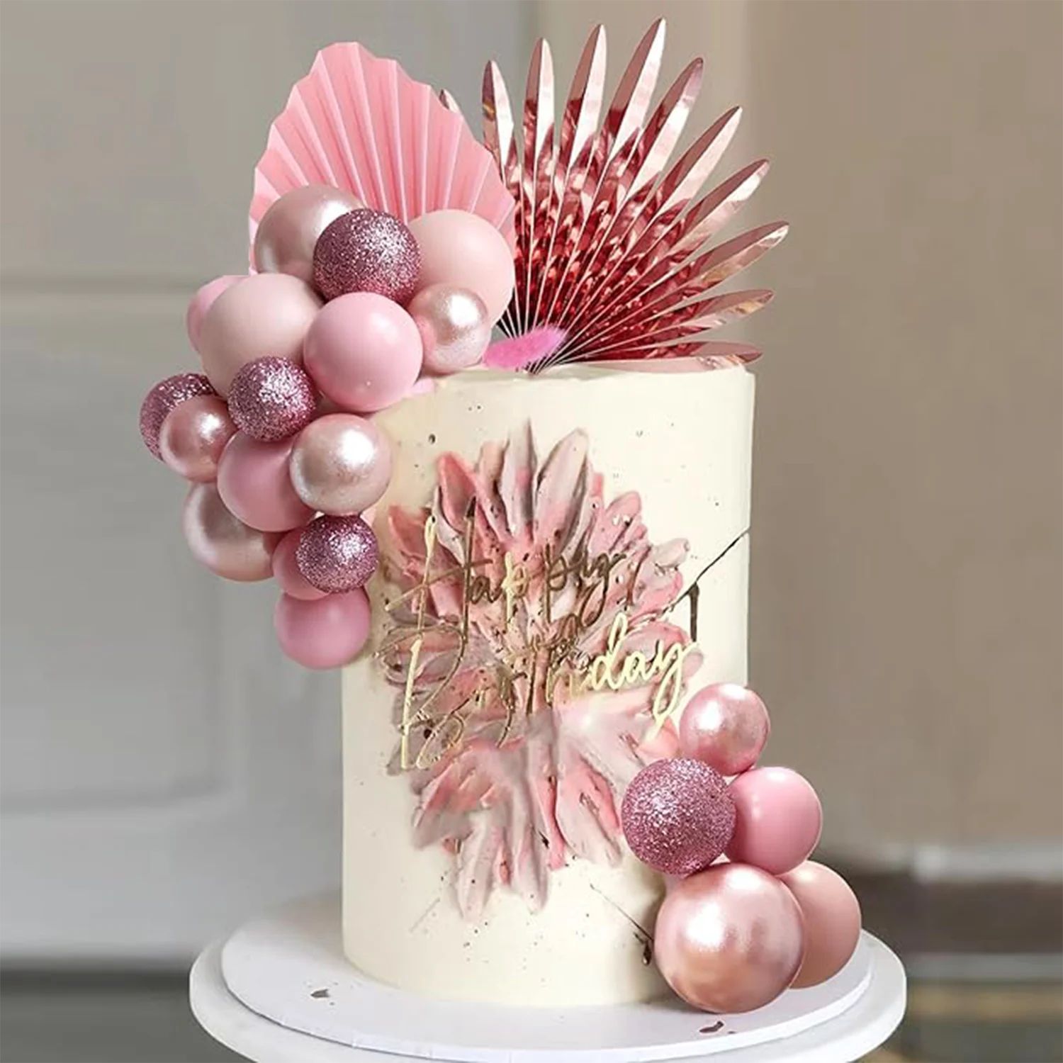 Set Decorazione Torta Boho - 29 Pezzi Con Fiori, Foglie, Palline - Per Compleanni, Matrimoni, Baby Shower - Foto 2