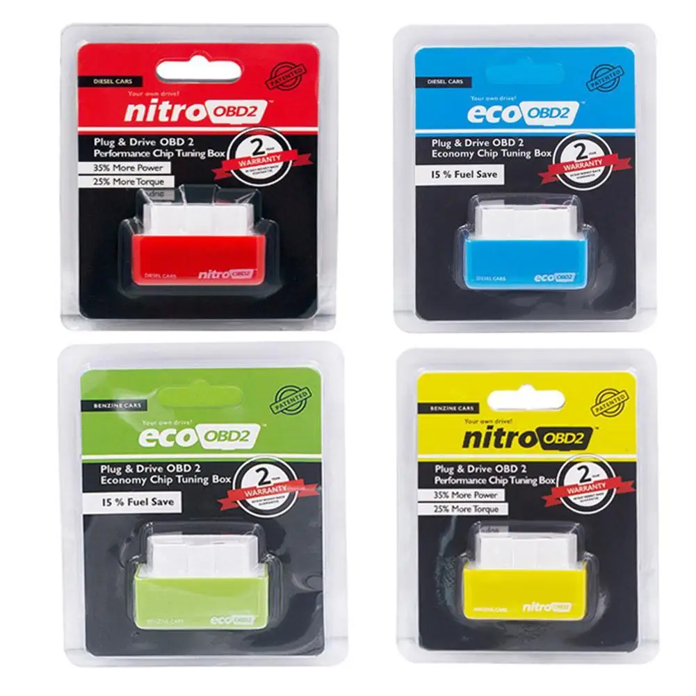 4 Colors Eco Nitro OBD2 Chip Tuning Box EcoOBD2 Save Fuel Gasoline Plug & Drive Performance OBD2 Reset Button