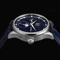 Sugess Moonphase Watch of Men 40mm Automatic Mechanical Wristwatches Seagul ST2528 Movement Stainless Steel Blue Sandstone Dial 4
