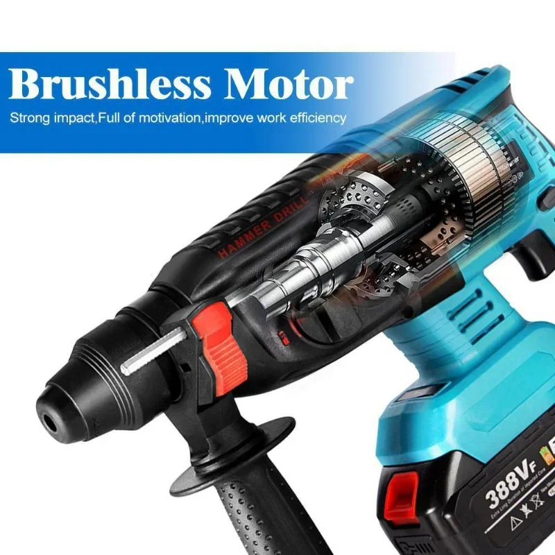 18V Cordless Rotary Hammer Drill 4 Functions Electric Brushless Hammer 27mm Impact Drill Fit for Makita 18V Battery 4