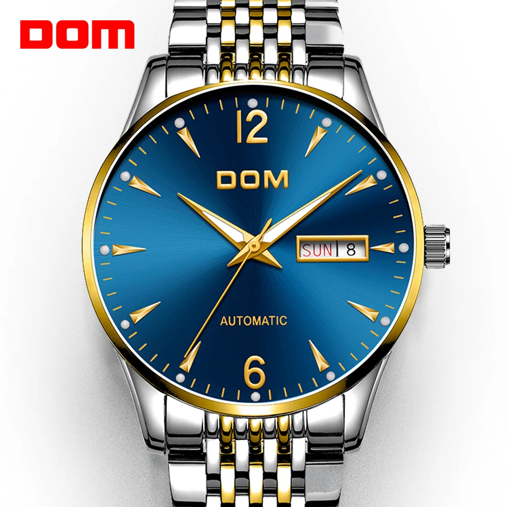 DOM Mechanical Watch Top Brand Luxury Auto Date Mens Watch Steel Belt Casual Fashion Waterproof Business Watch Men M-89G