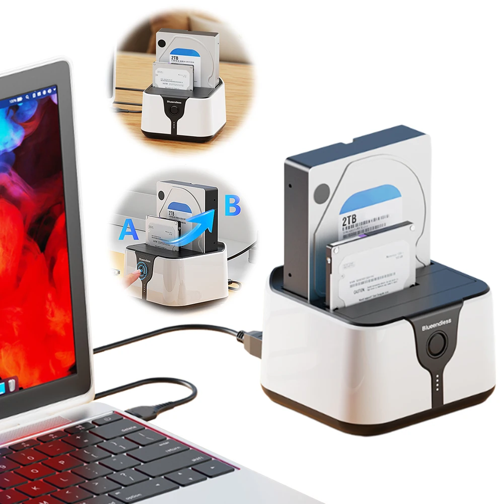 USB 3.0 SATA 듀얼 베이 HDD 도킹 스테이션, 오프라인 복제 지원 하드 드라이브 도크, SATA 2.5인치 및 3.5인치 하드 드라이브 도킹 스테이션