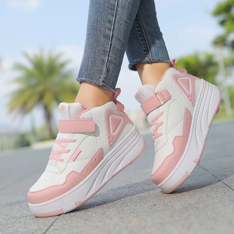 Children's Roller Skate Shoes Student Inline Skating Shoes grils 4-Wheel Deformation Boy's Ice Skating Shoes size31-40 5