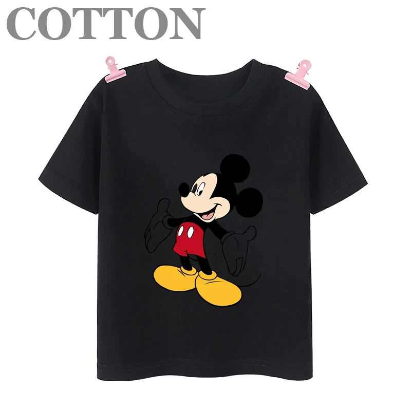thumbnail image 1 of Camisetas de algodón con estampado de manga corta para niños y niñas, con estampado de dibujos animados de Mickey Mouse de Disney y Anime, de verano, 1 of 5