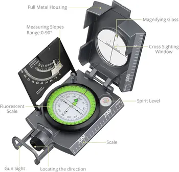 Anbte Compass Hiking,Waterproof Metal Compass with Clinometer,Lightweight,for Camping,Hunting,Hiking Navigation. 3