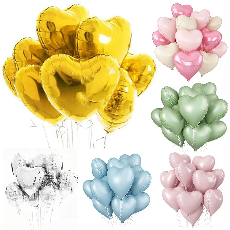 10Pcs 18inch Heart Aluminum Foil Balloons Colorful Love Heart Balloons ...