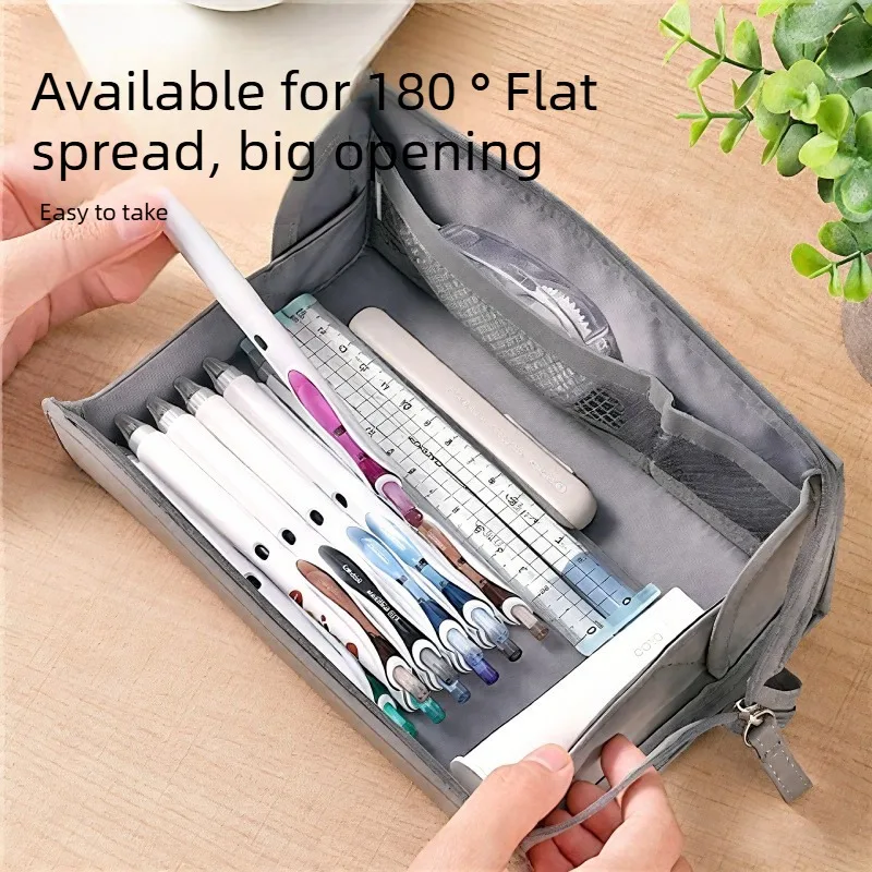 Astuccio portapenne semplice e portatile, di grande capacità, resistente, con tasche in rete, per materiale scolastico e cancelleria. - immagine 2