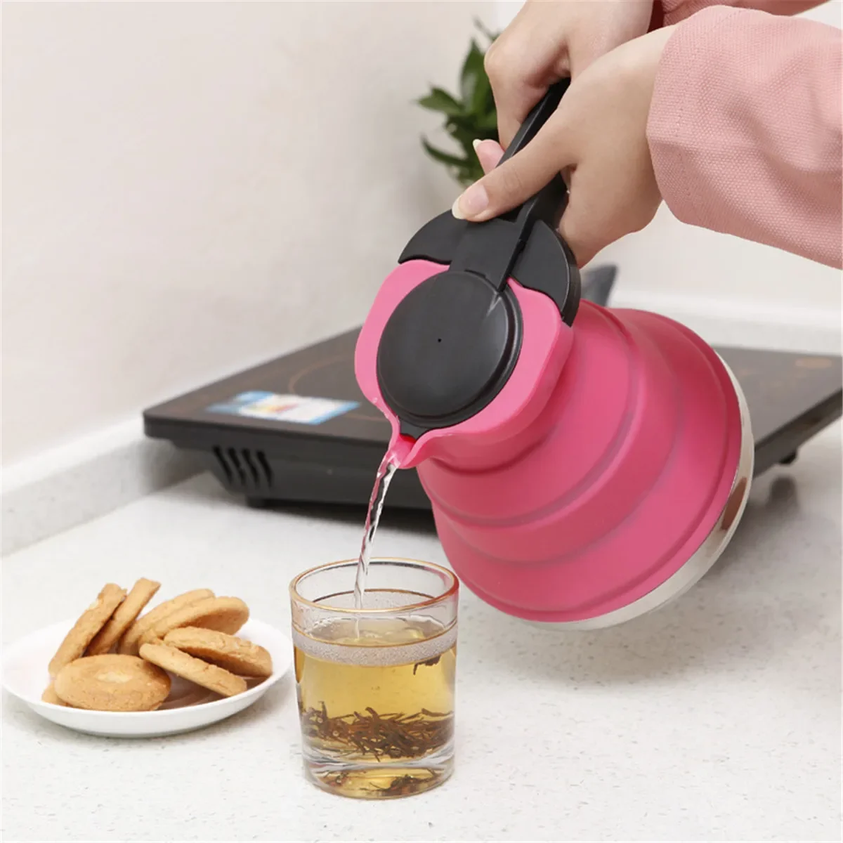 Foldable Electric Kettle Collapsible Food Grade Silicone Small Kettle for Boiling water travel portable