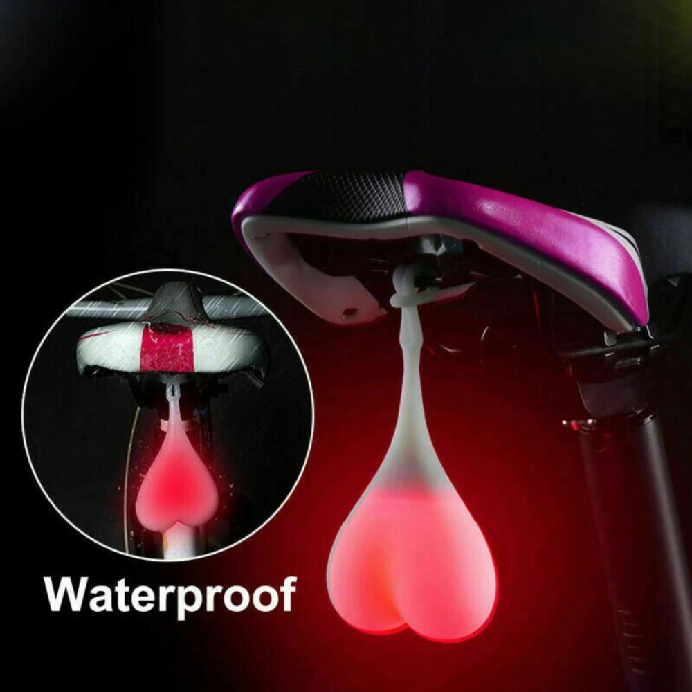 Warning Light Color Silicone Back Rear Tail Cycling LED Heart Egg Testis Lamp Decoration Safety Cycling Balls Tail Light