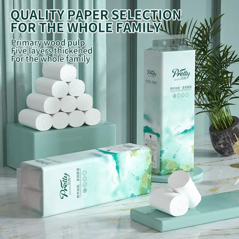 40 Or 30 Rolls Toilet Paper Virgin Wood Pulp Household Large Rolls 5 Layers Thickened Roll Paper Towels