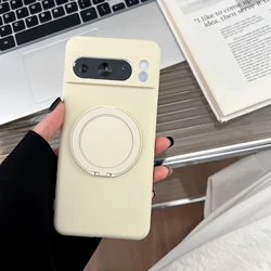 Candy Color Shockproof Silicone Phone Case with Ring Holder Stand - Google Pixel 8 Pro (Antique White)