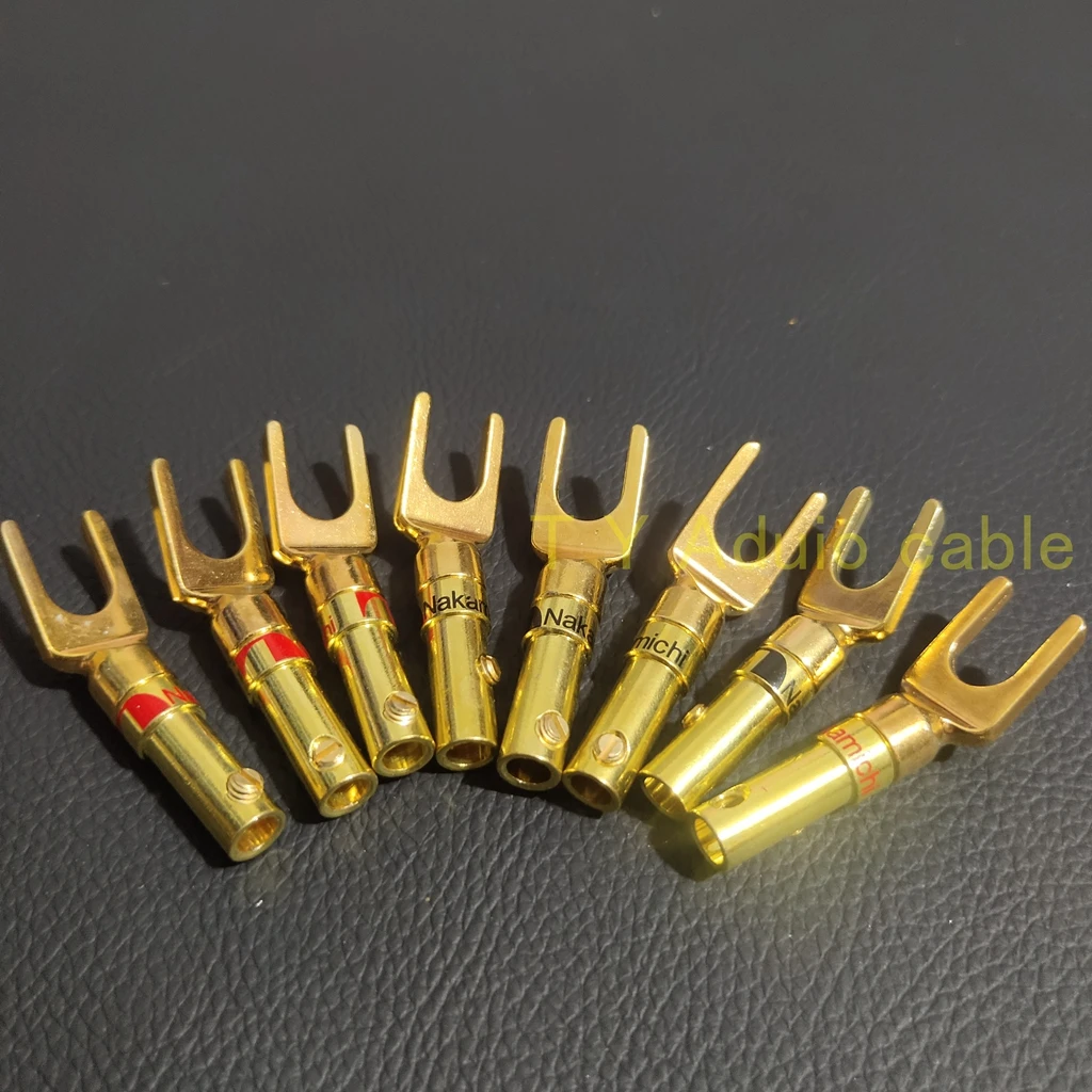 

8pcs/lot Nakamichi Gold plated copper non-magnetic no welding Y Spade Speaker Plug Audio Screw Fork Connector Adapter