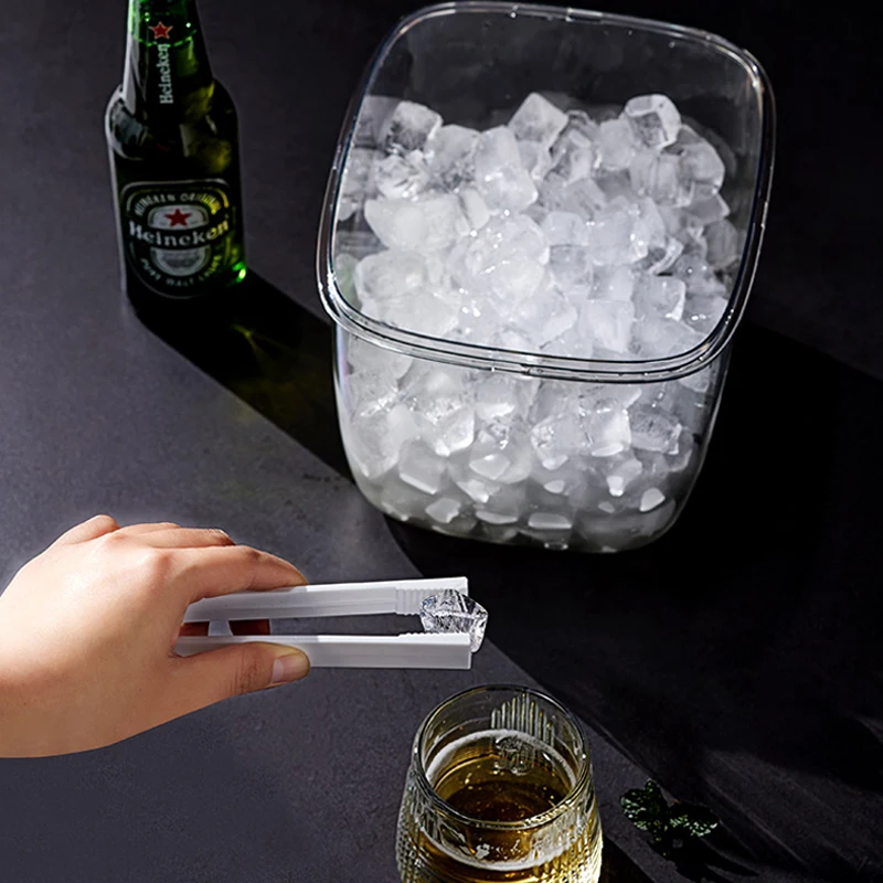 Bar Ice Bucket with Lid and Ice Tongs, Portable Hidden Handle Beverage Beer Bucket Transparent Storage Refrigerated Storage
