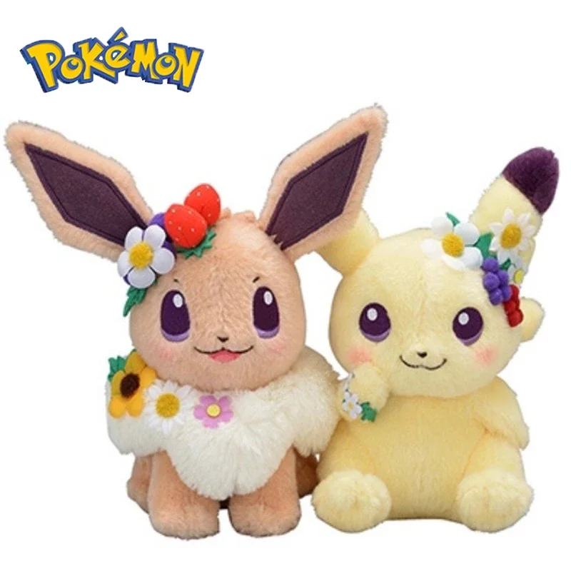 

18cm Pokemon Pikachu Plush Kawaii Spring Festival Easter Wreath Eevee Stuffed Doll Anime Pocket Monster Toy Gift For Children